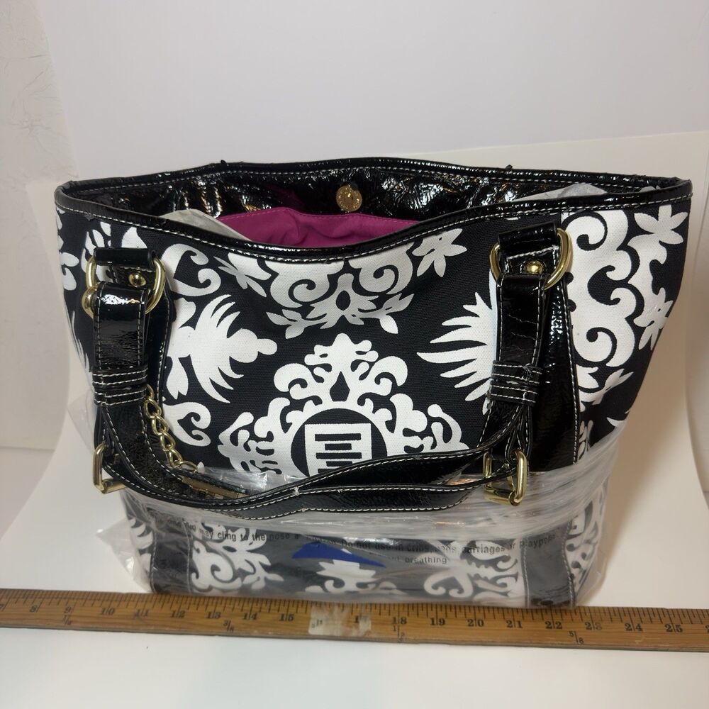NWT Designer Purse by EQUATION Emmett McCarthy Black White Tote Bag 12x11x5